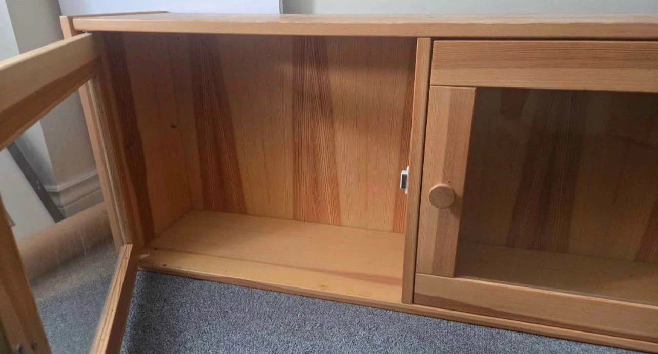 Wood media cabinet with glass doors - photo 3