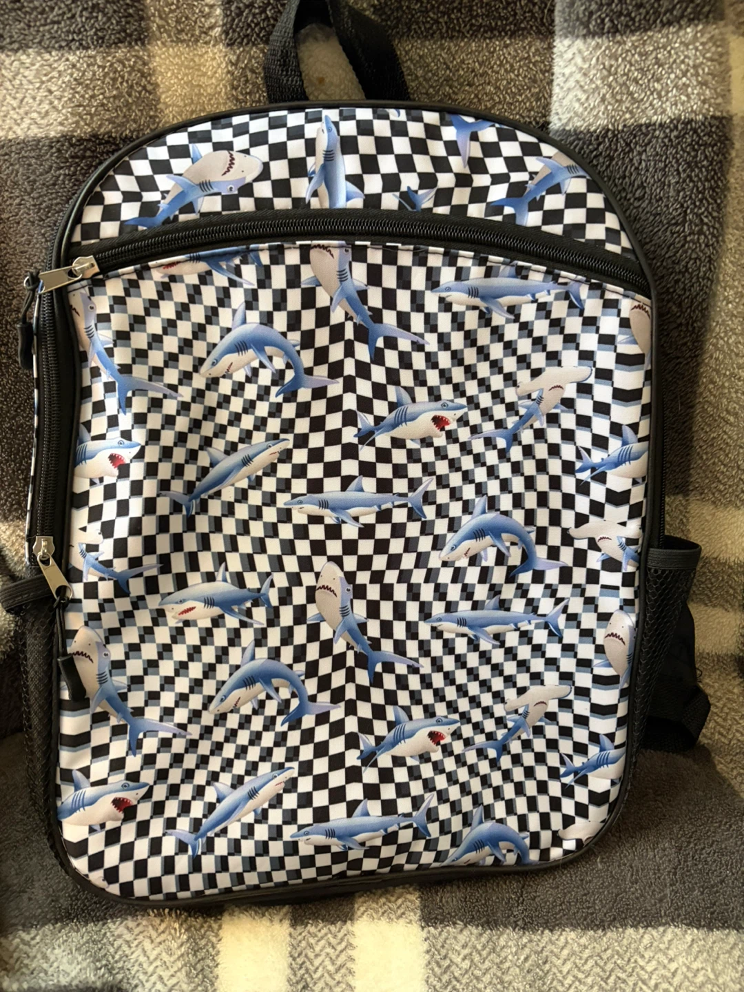 Kids Backpack Shark Checkerboard Pattern
