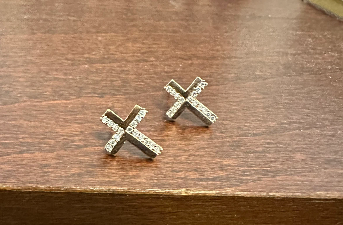 Cross Stud Earrings with Rhinestones