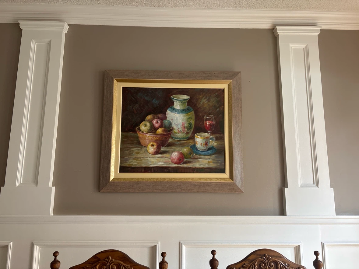 Still life oil painting with wood frame