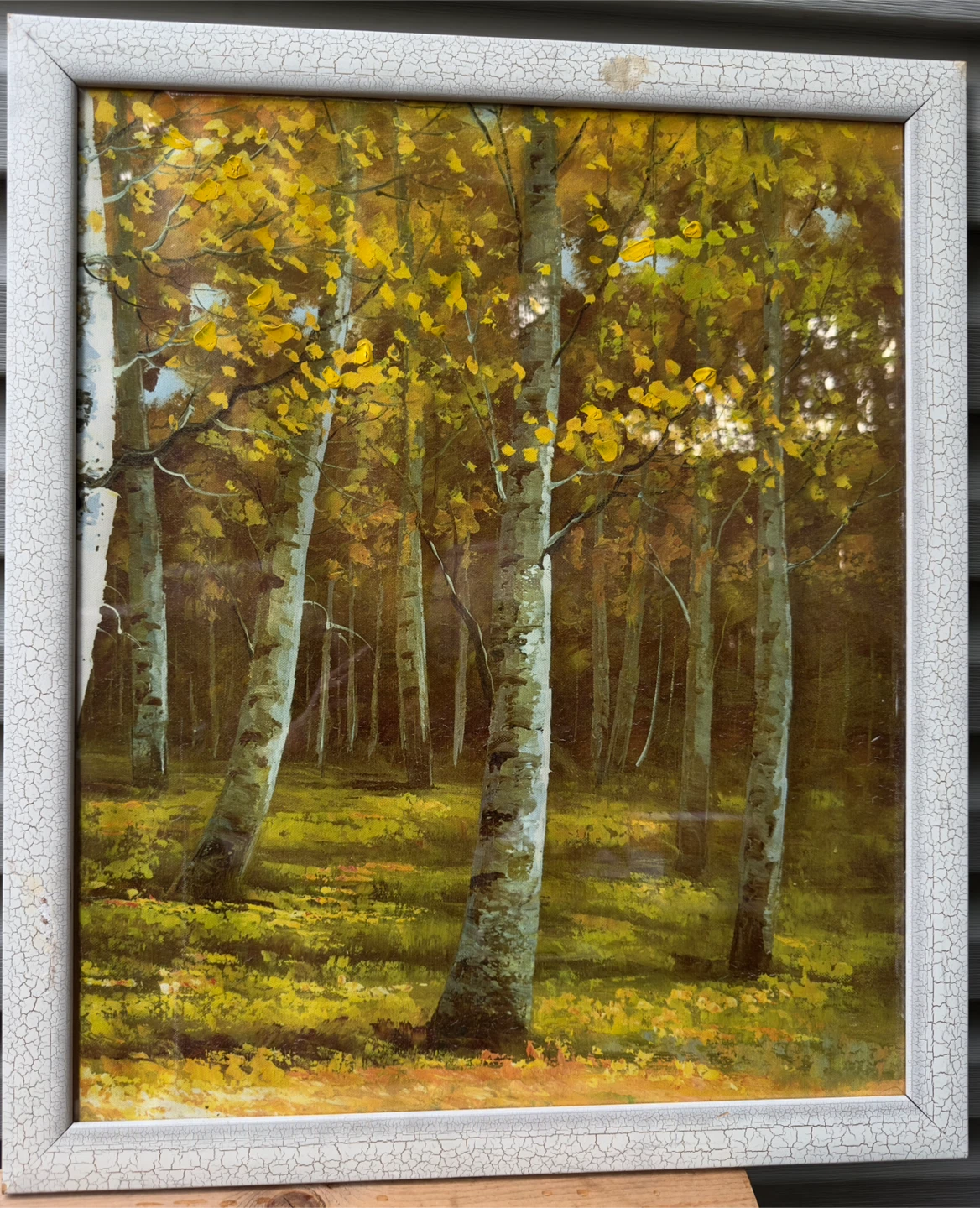 Framed Autumn Birch Forest Painting