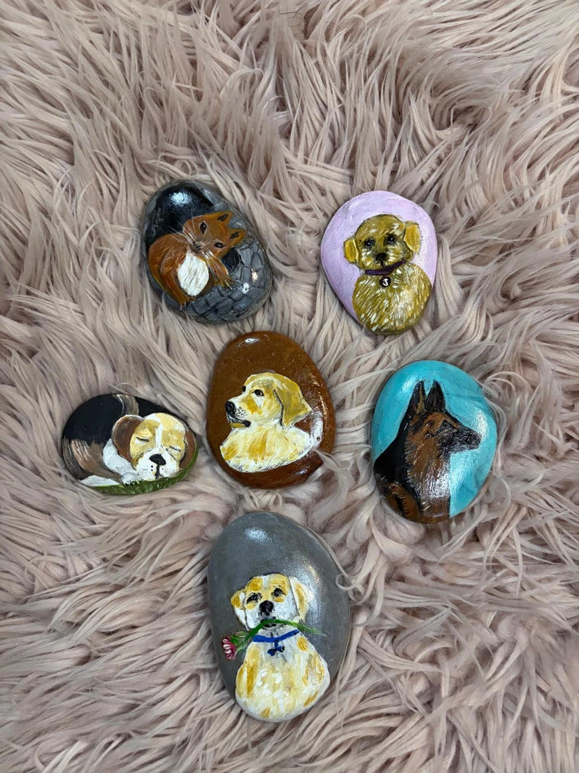 Collection of 4 Hand-Painted Decorative Rocks