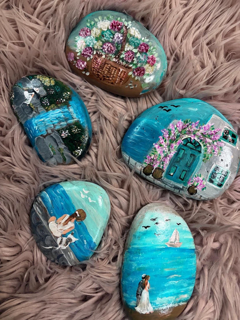 Collection of 4 Hand-Painted Decorative Rocks - photo 3