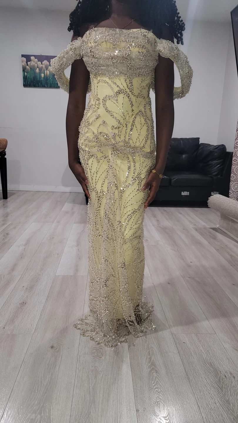 CUSTOM YELLOW GOLD BEADED PROM / FORMAL DRESS - photo 2