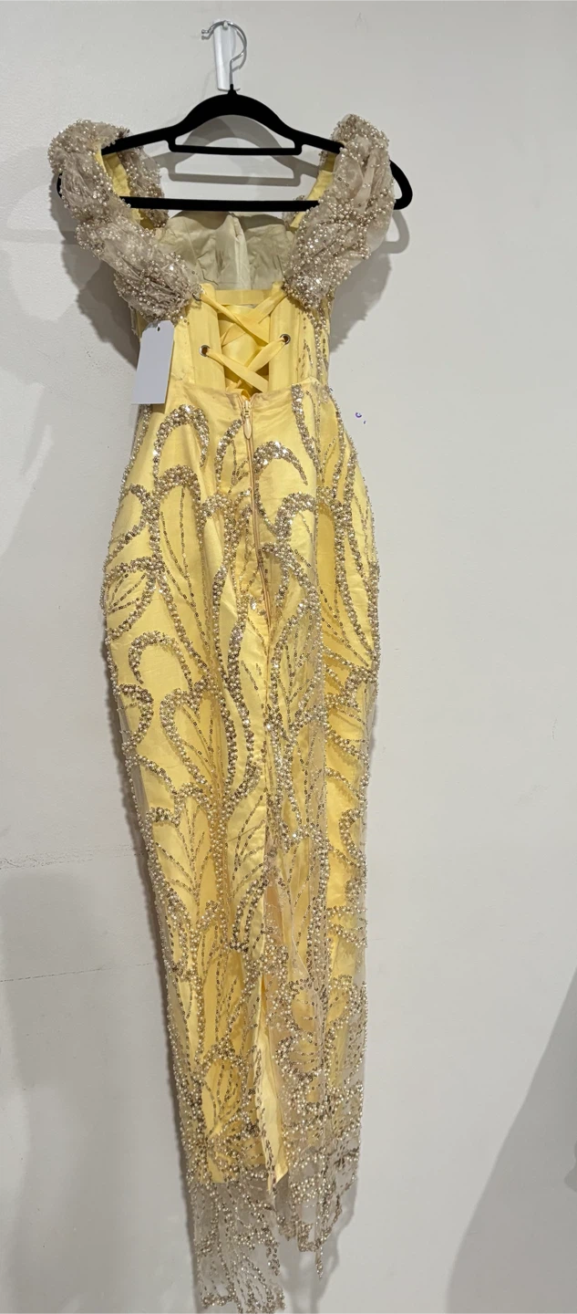 CUSTOM YELLOW GOLD BEADED PROM / FORMAL DRESS - photo 3