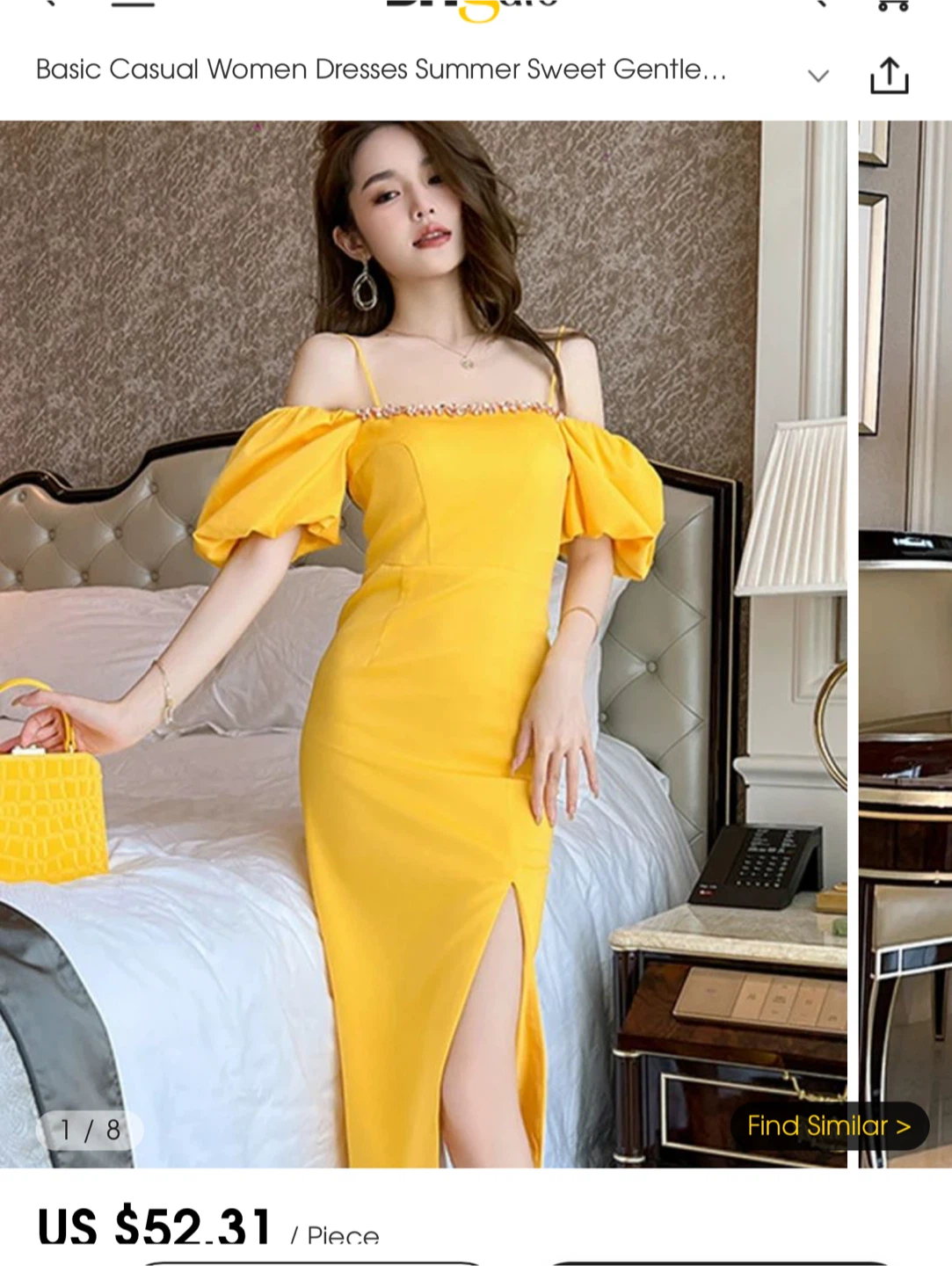 Yellow Puff Sleeve Midi Dress - photo 3