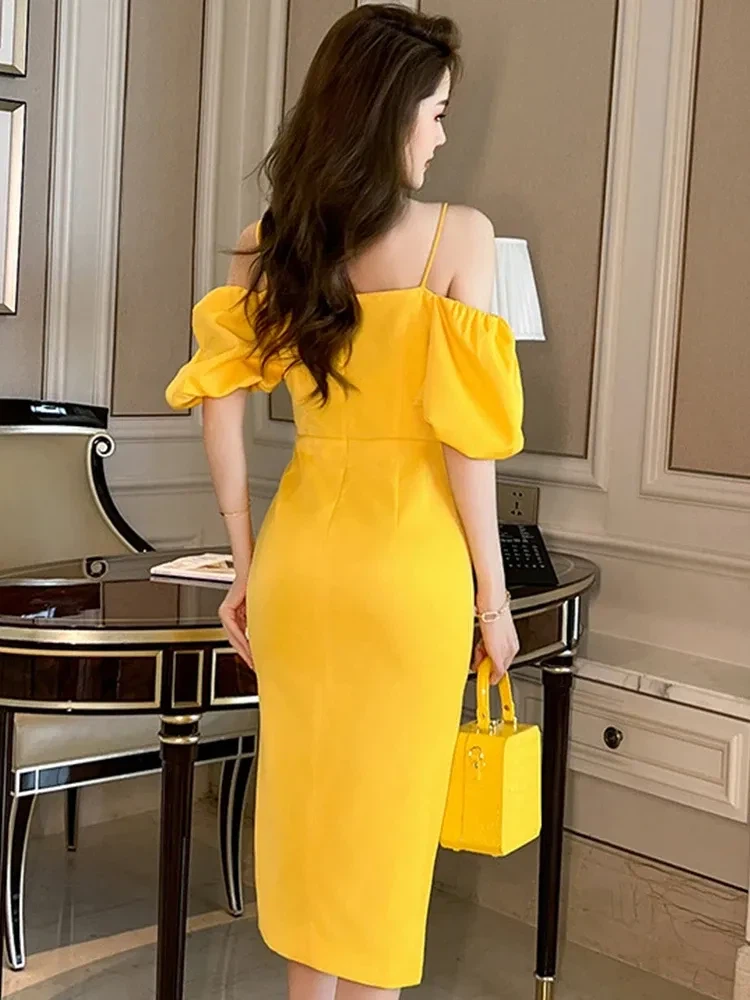 Yellow Puff Sleeve Midi Dress - photo 4