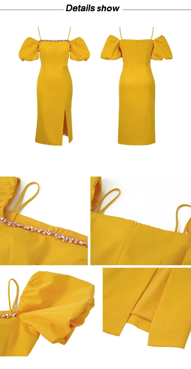 Yellow Puff Sleeve Midi Dress - photo 5