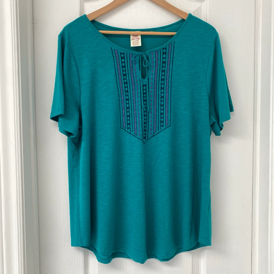 New Faded Glory Teal Embroidered Tunic Top 1X