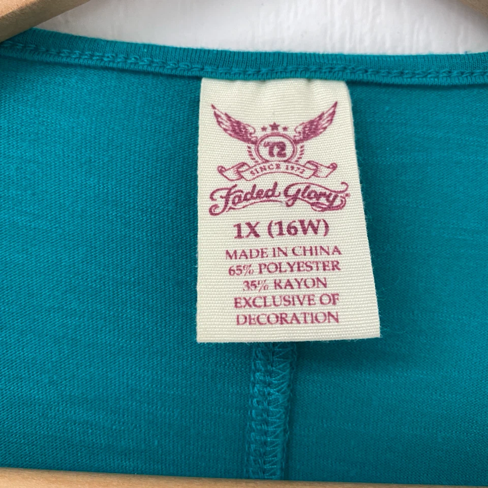 New Faded Glory Teal Embroidered Tunic Top 1X - photo 3