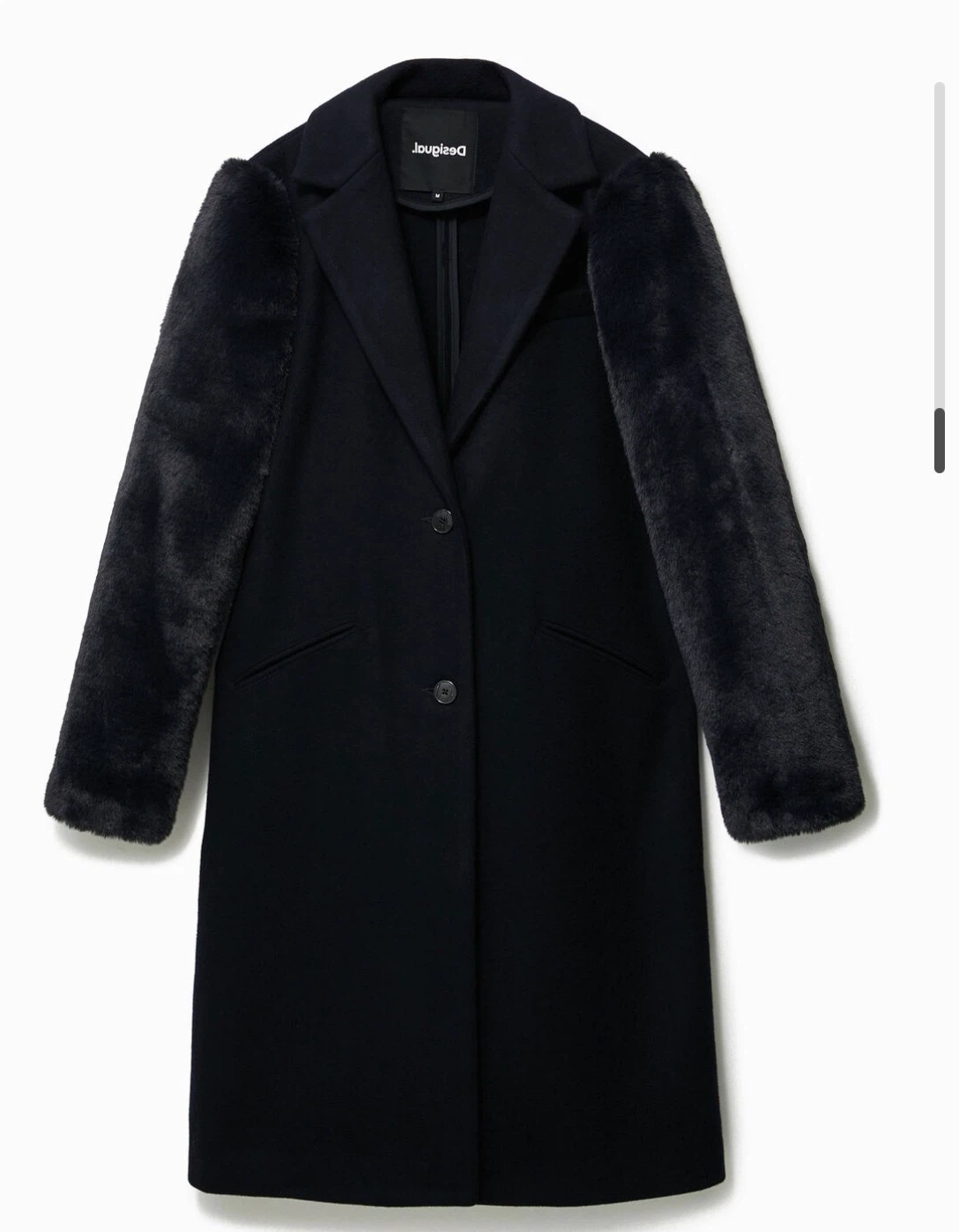 Desigual Black Coat with Faux Fur Sleeves