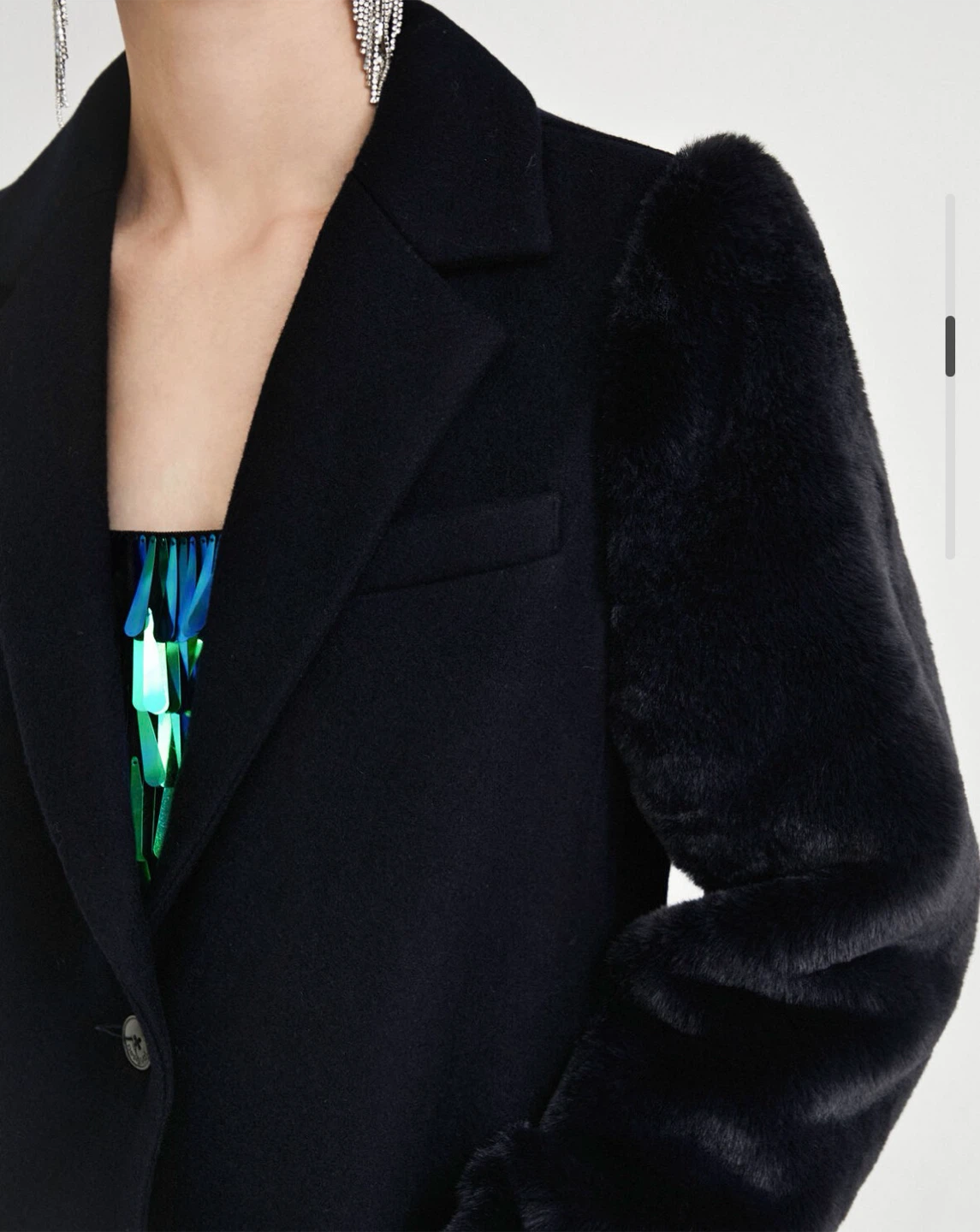 Desigual Black Coat with Faux Fur Sleeves - photo 3