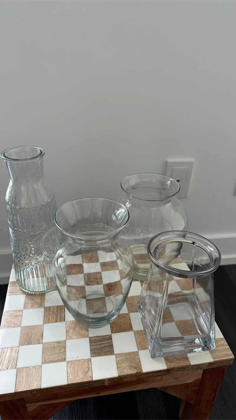 Set of 4 Clear Glass Vases/Pitchers