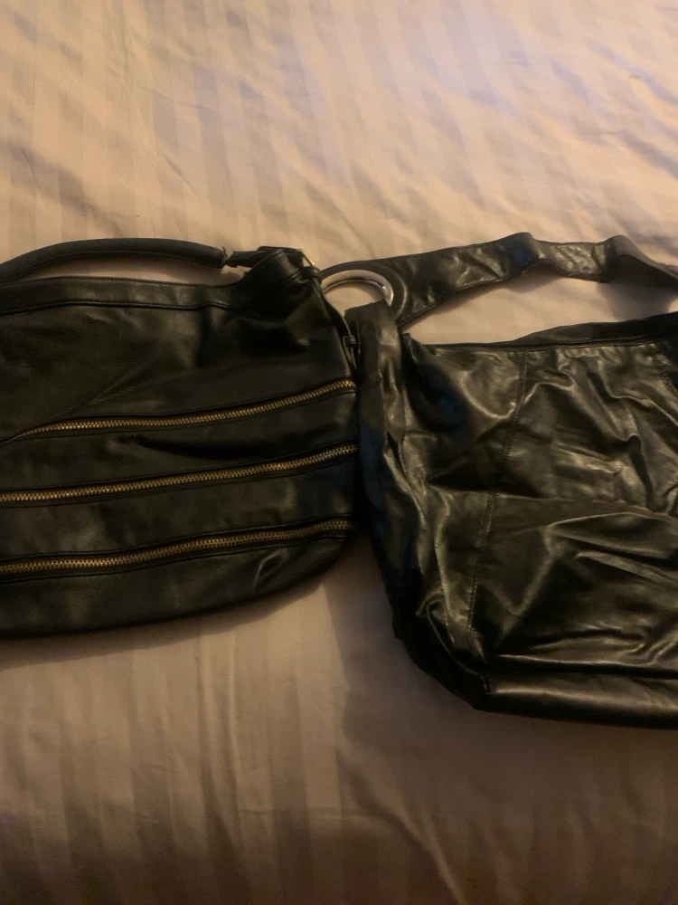 Black Faux Leather Hobo Bag with Zipper Details