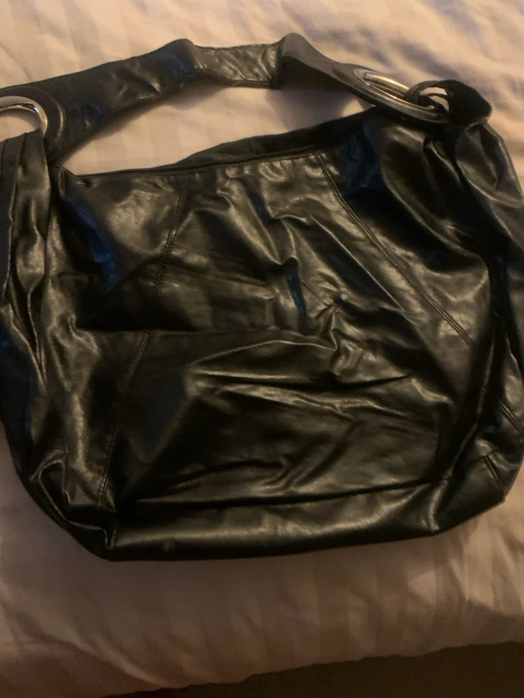 Black Faux Leather Hobo Bag with Zipper Details - photo 2