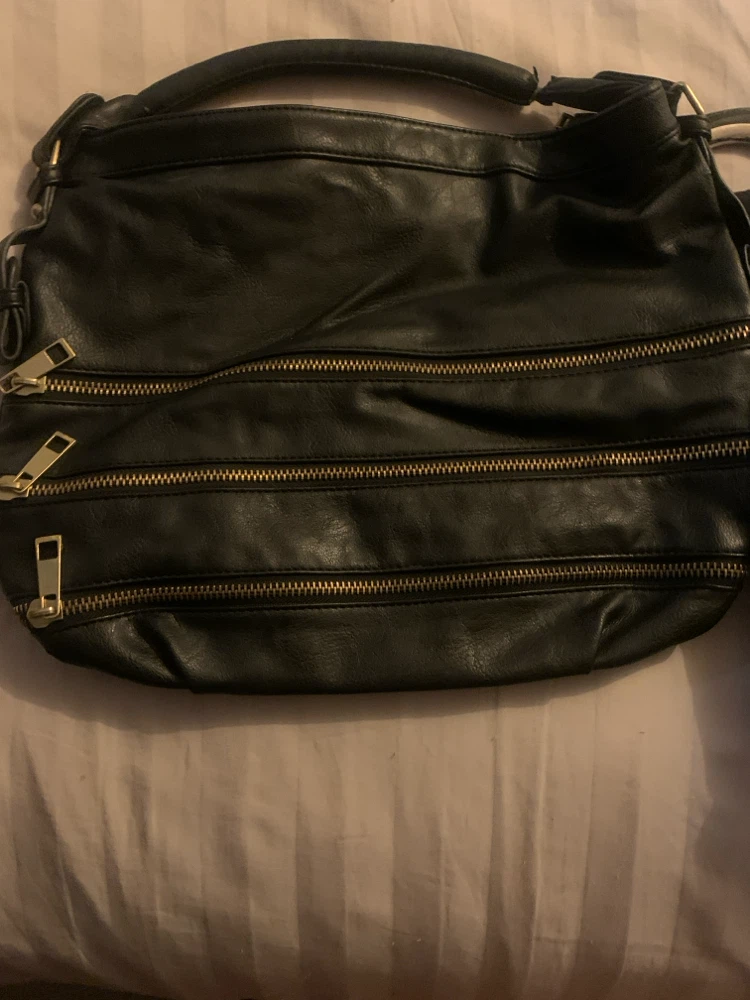 Black Faux Leather Hobo Bag with Zipper Details - photo 3