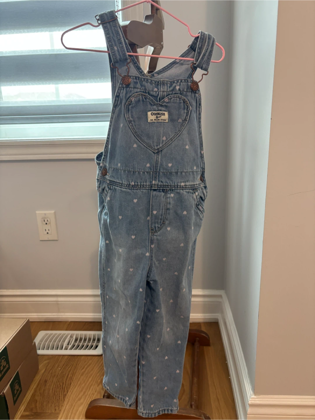 OshKosh B'gosh Denim Overalls Girls Hearts Size 2T