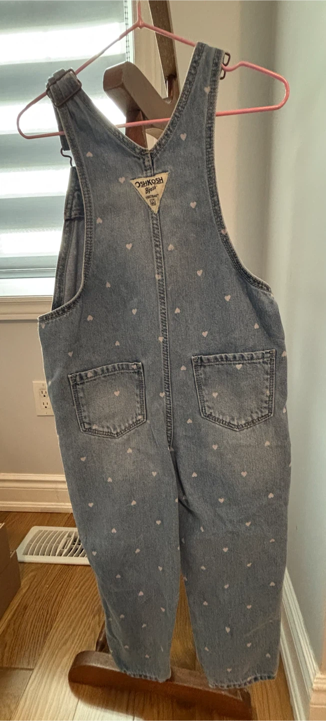 OshKosh B'gosh Denim Overalls Girls Hearts Size 2T - photo 2