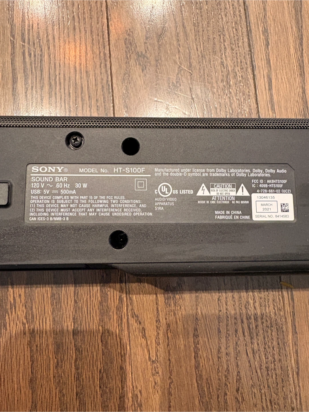 Sony HT-S100F Sound Bar - photo 2