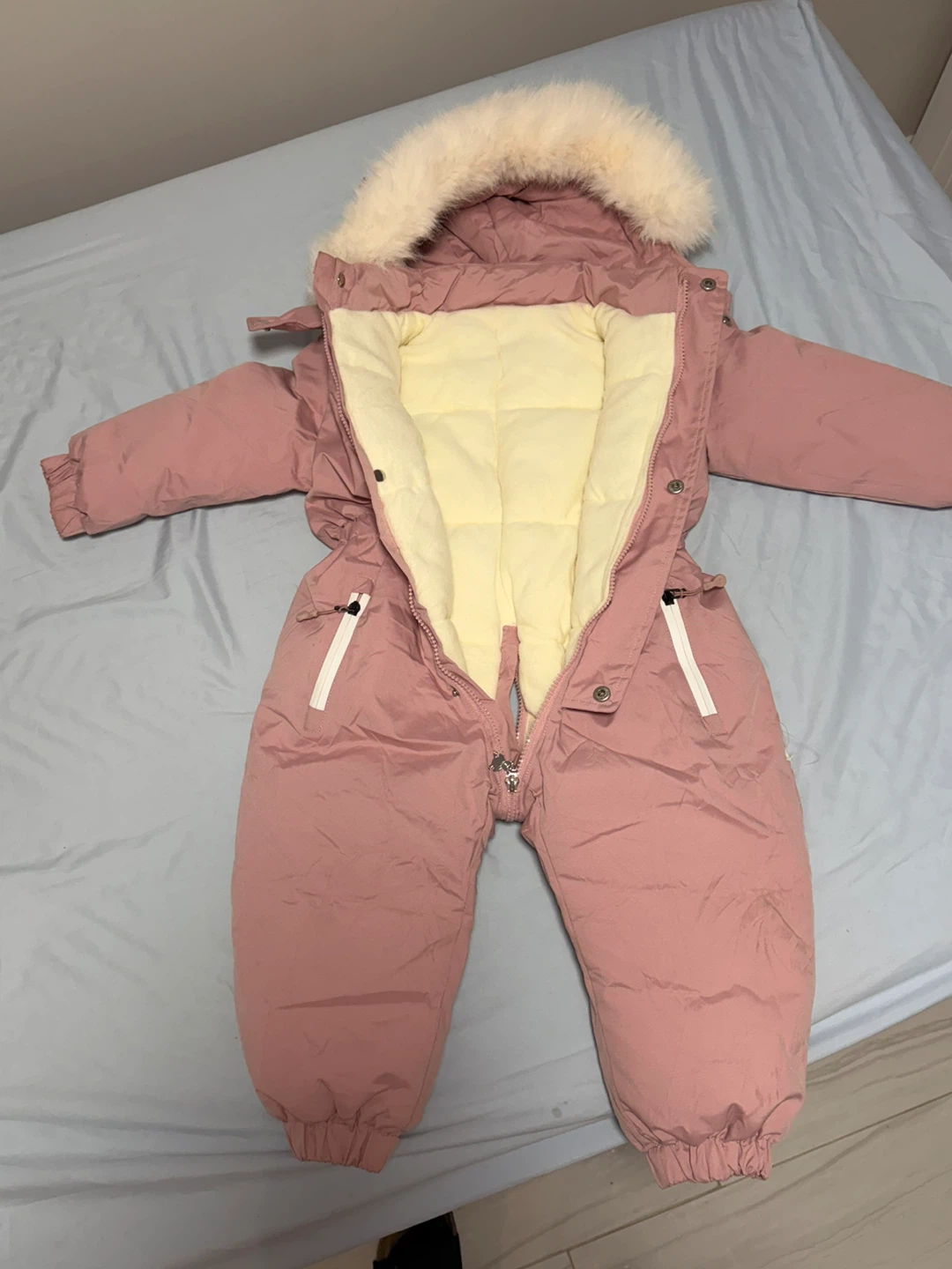Pink Hooded Snowsuit with Faux Fur Trim - photo 2