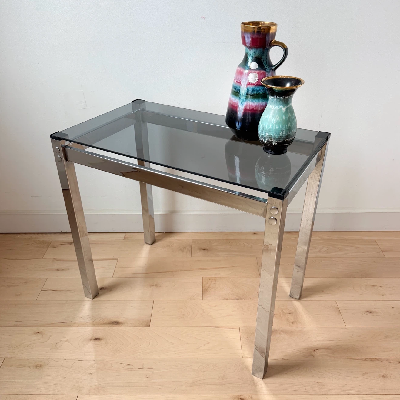 Glass-Top Chrome Side Table