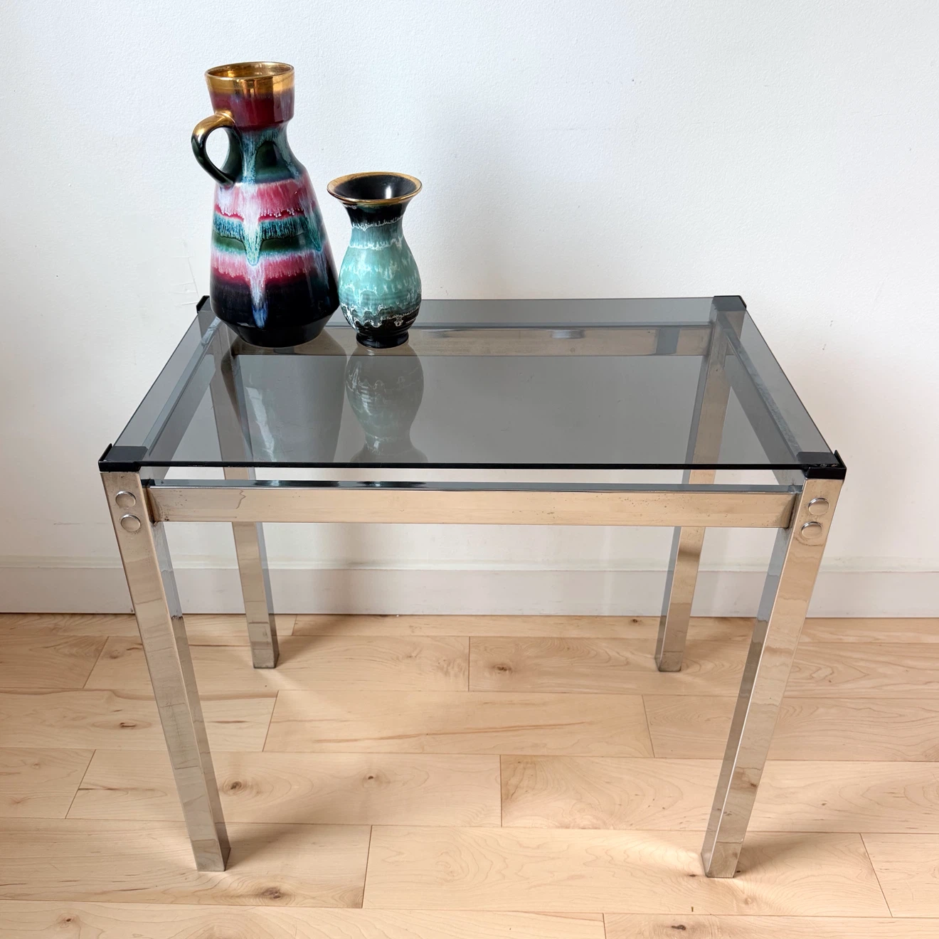 Glass-Top Chrome Side Table - photo 2