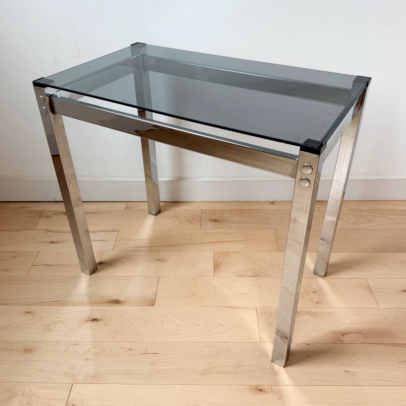 Glass-Top Chrome Side Table - photo 3