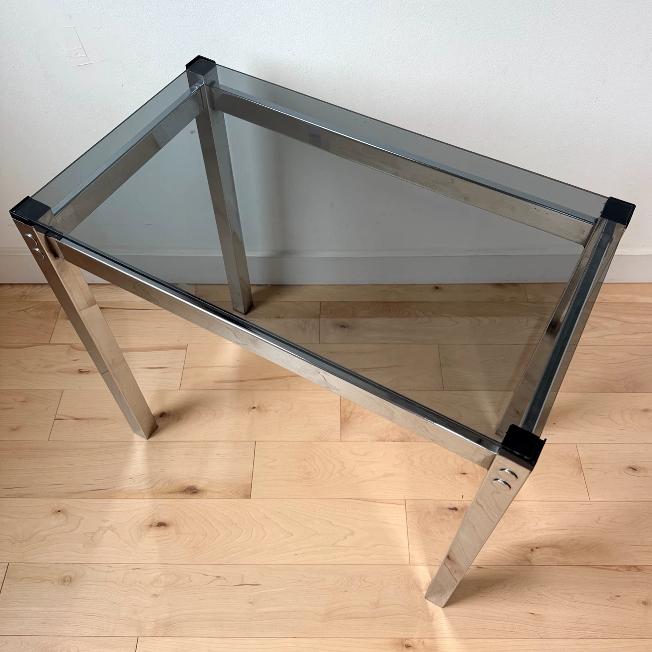 Glass-Top Chrome Side Table - photo 4