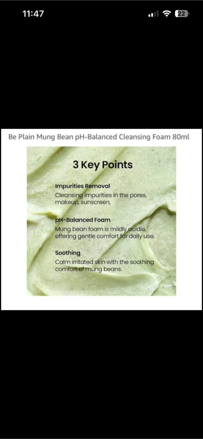 Be Plain Mung Bean pH-Balanced Cleansing Foam 80ml - photo 4