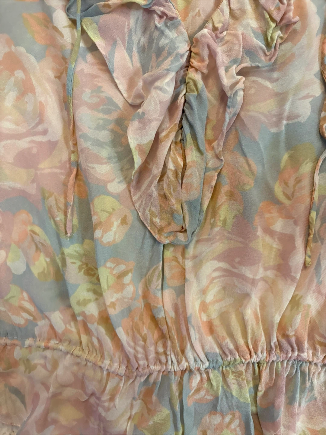 Lightweight Zara blouse pastel floral print ruffled neckline - photo 2