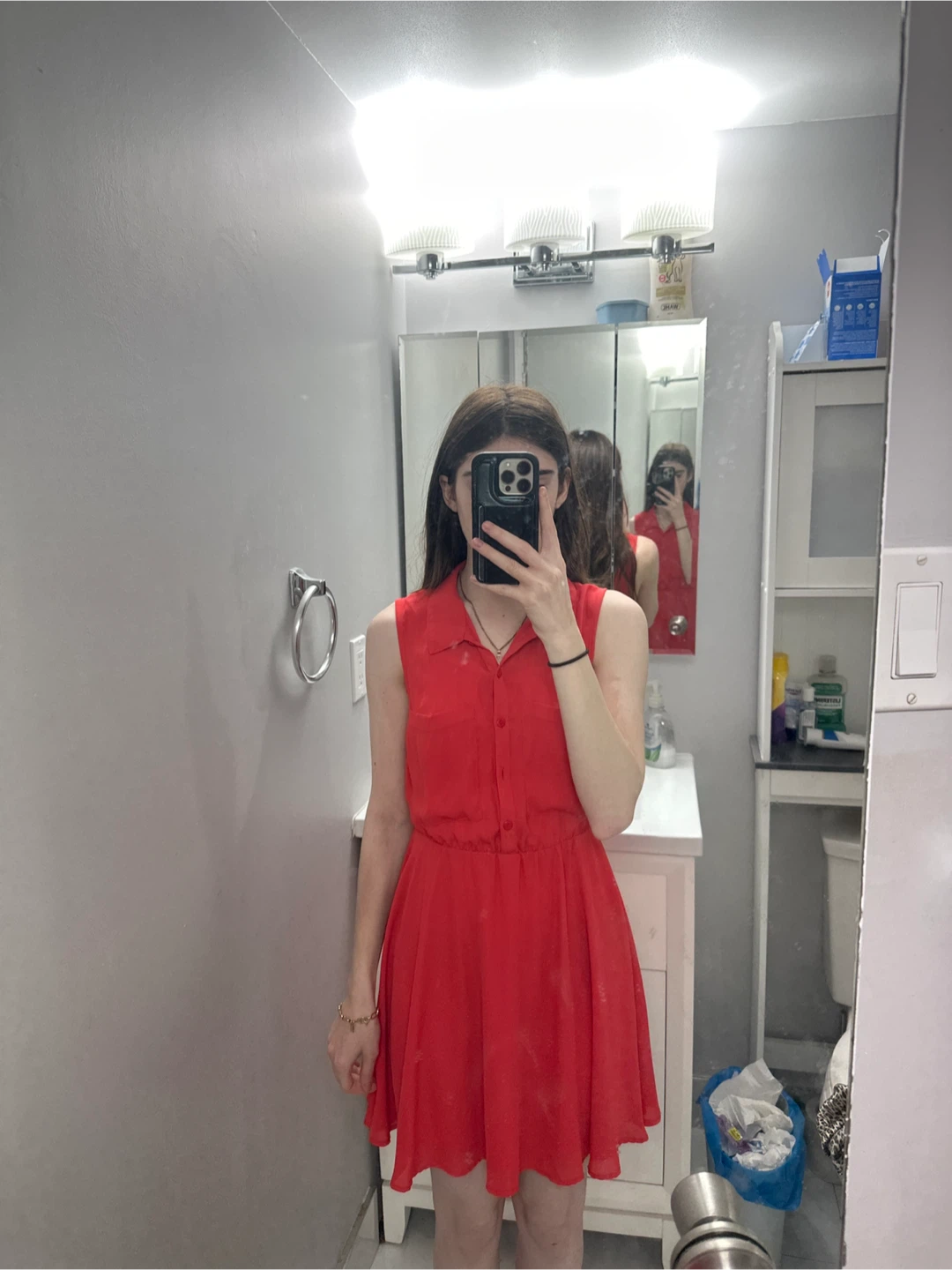 Red Sleeveless Collared Dress