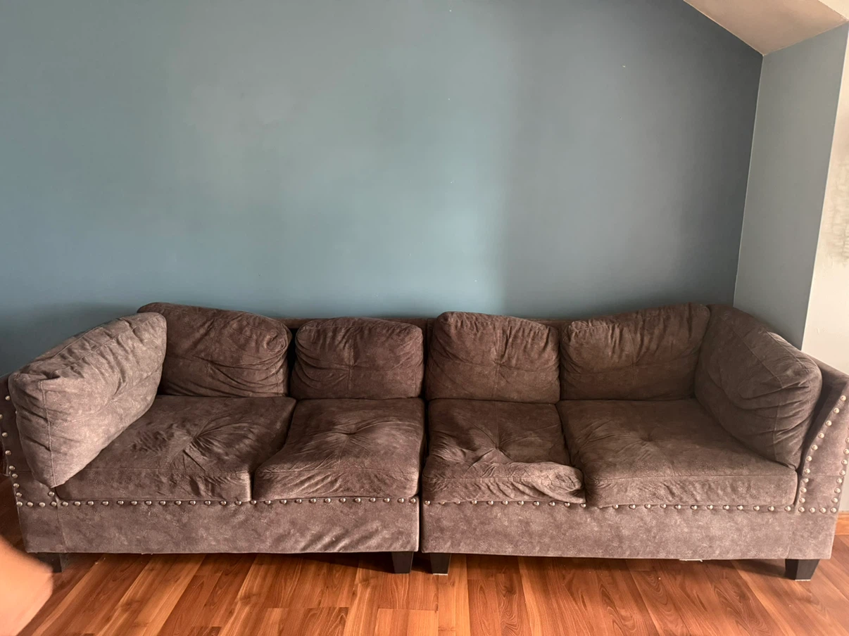 Grey four seater sofa with nailhead trim - photo 2