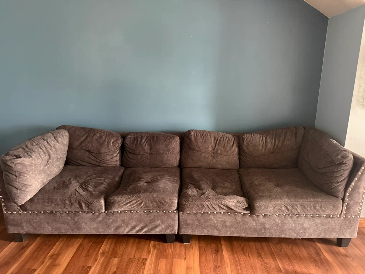 Grey four seater sofa with nailhead trim - photo 3
