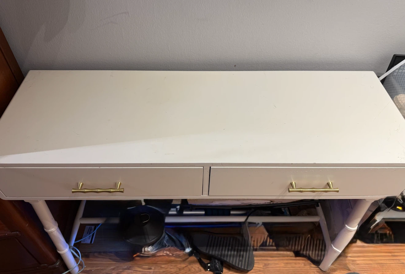 White Desk with Gold Bamboo Handles