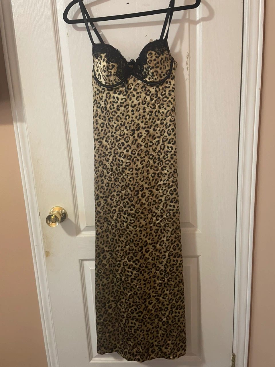 La Senza Leopard Print Maxi Slip Dress with Lace Trim