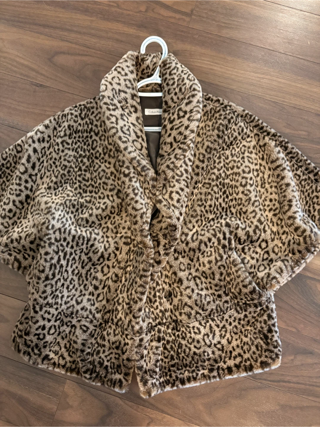 Calvin Klein leopard print faux fur cape