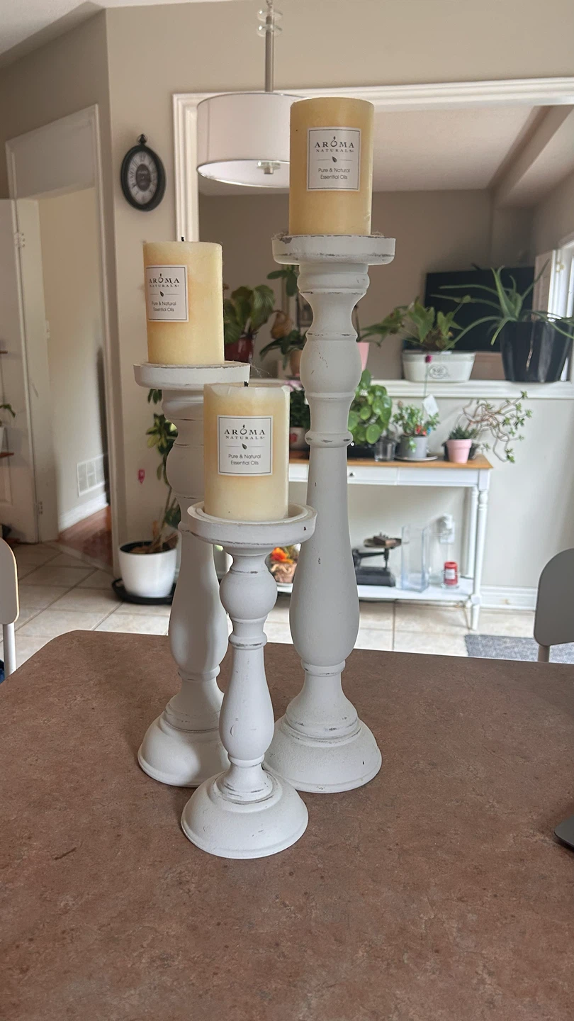 Set of 3 White Wooden Candle Holders - photo 2