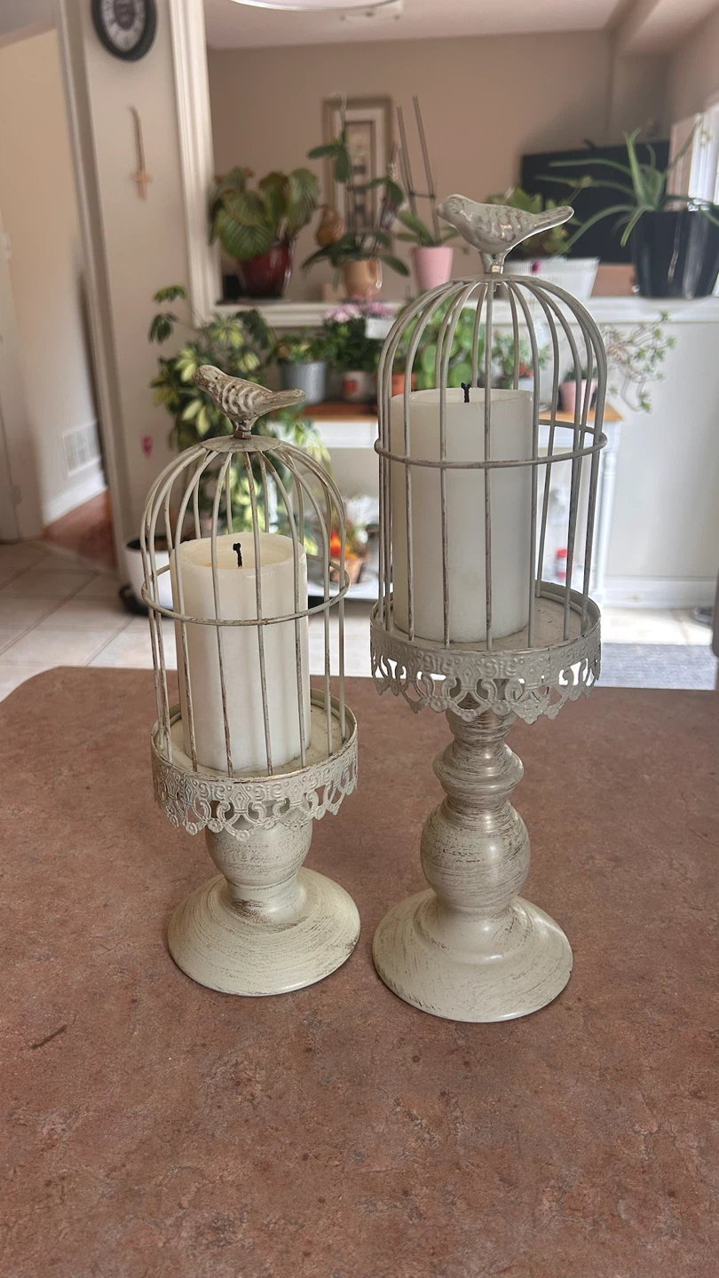 Set of 2 White Bird Cage Candle Holders - photo 2