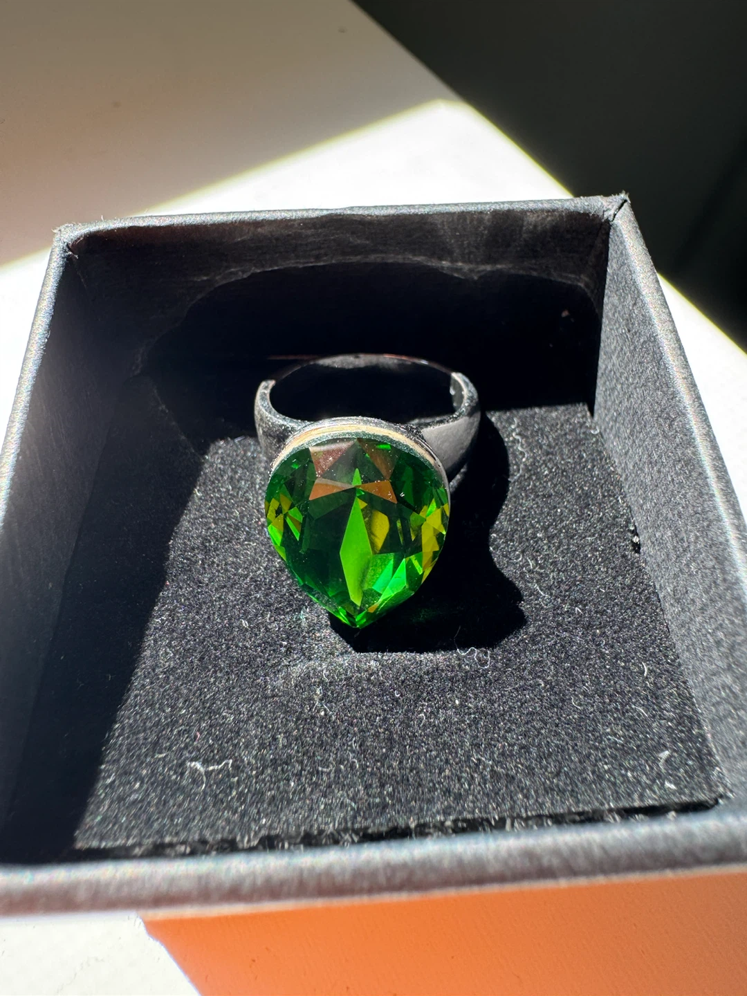 Emerald Green Heart Gemstone Ring in Gift Box