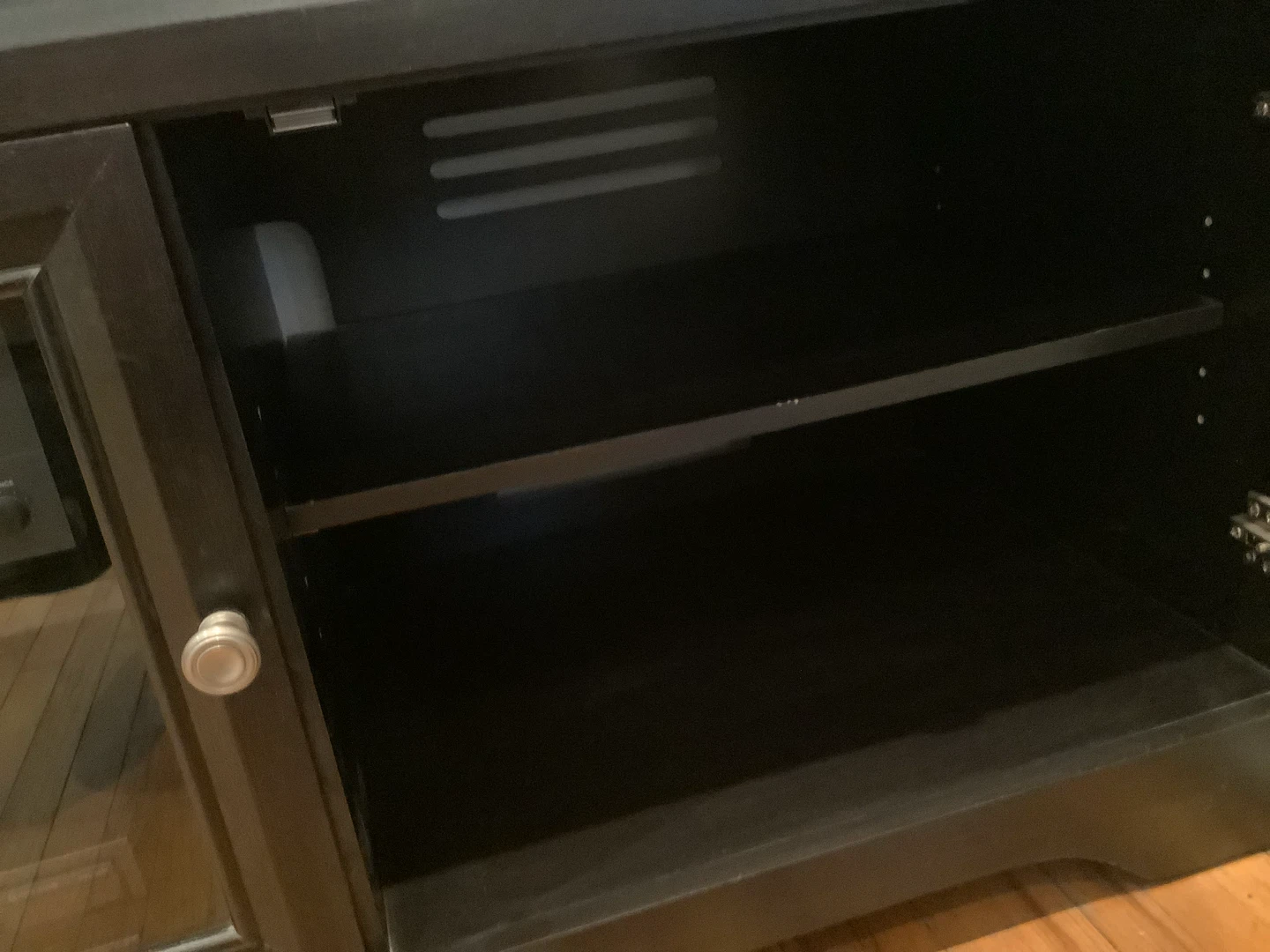 Black media cabinet with glass doors - photo 3