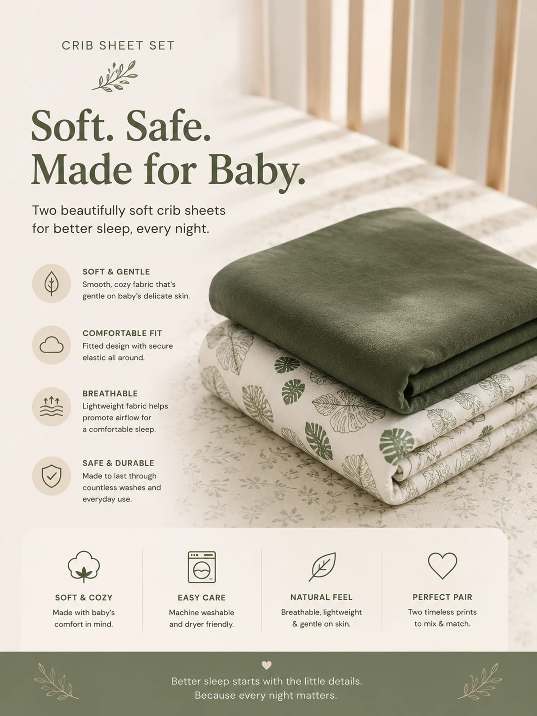 Soft standard crib sheets and mattress protectors