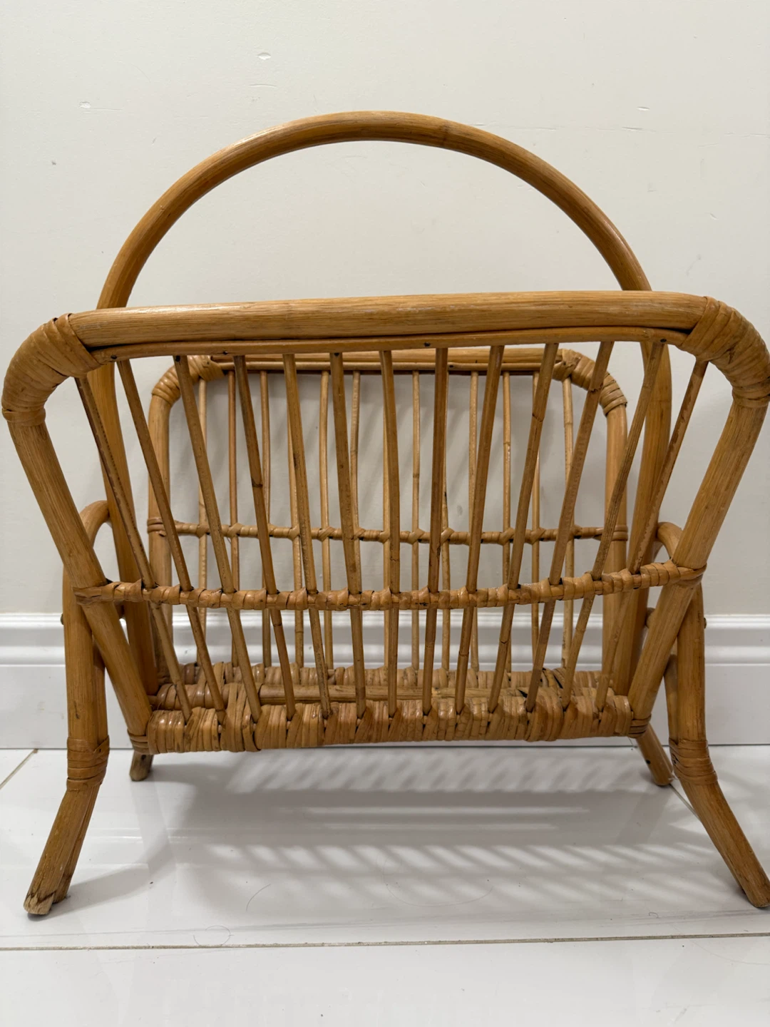 Vintage bamboo and rattan magazine rack