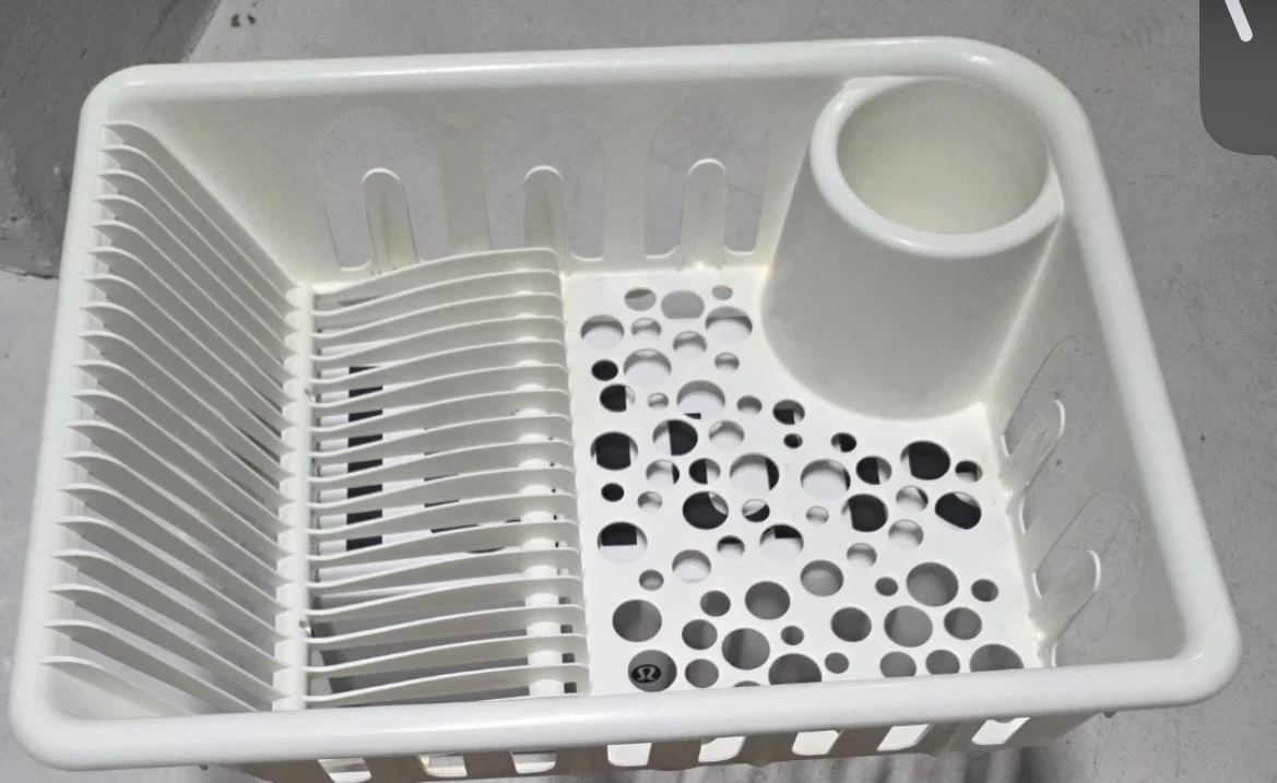 White Plastic Dish Drying Rack with Cutlery Holder