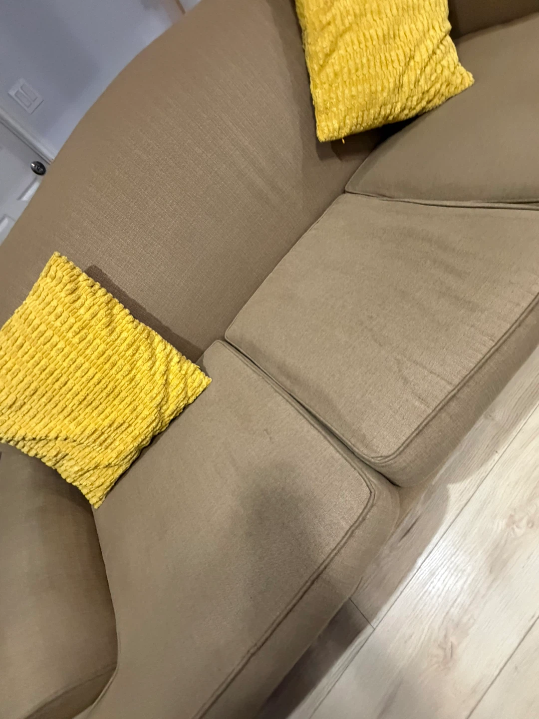 Tan fabric sofa excellent condition, light weight - photo 2