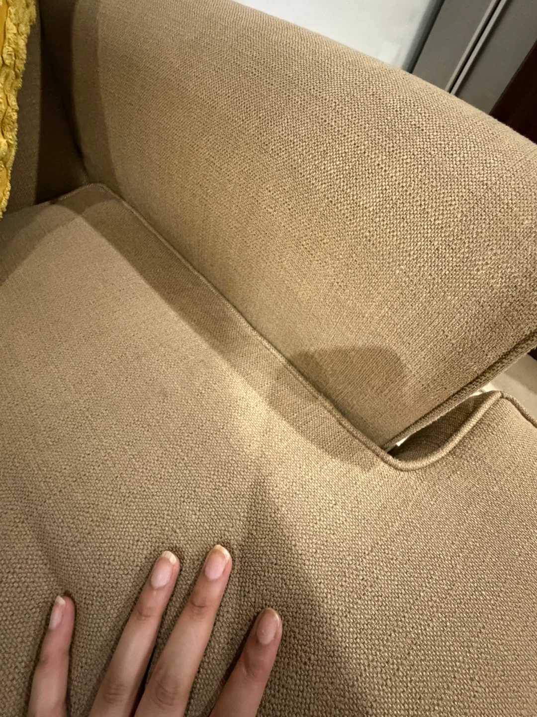 Tan fabric sofa excellent condition, light weight - photo 3