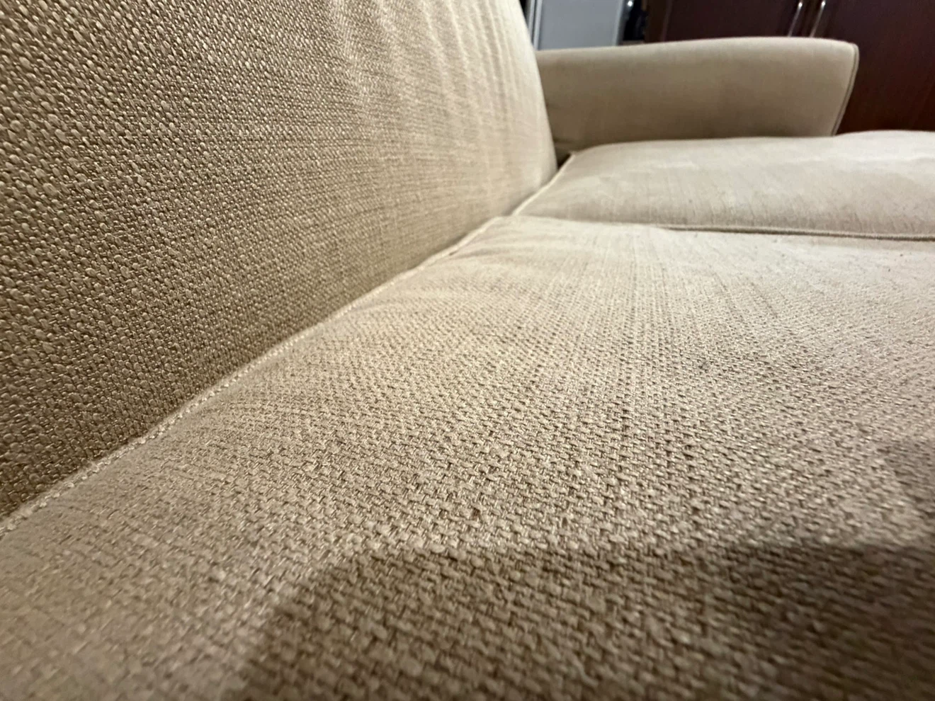 Tan fabric sofa excellent condition, light weight - photo 4