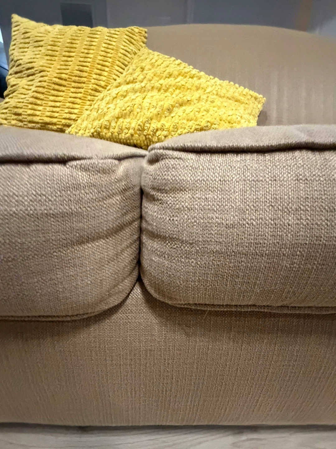 Tan fabric sofa excellent condition, light weight - photo 5