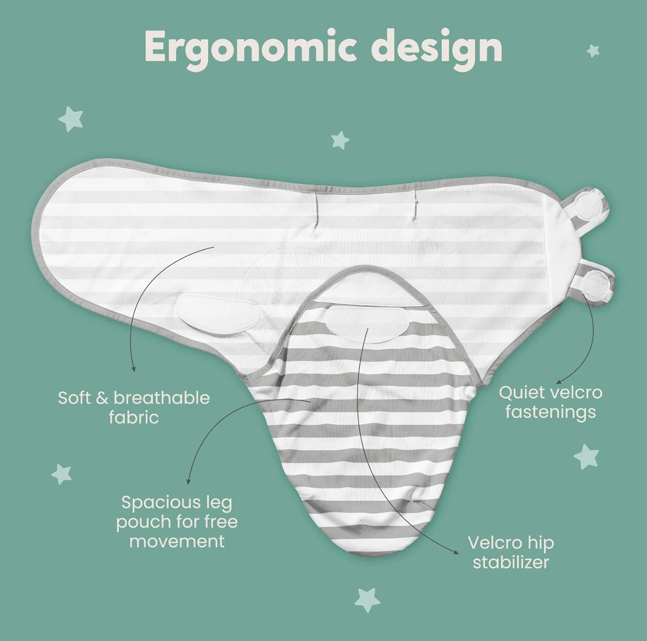 Velcro Baby Swaddles 0-3 Months, Cotton 3-Pack - photo 2