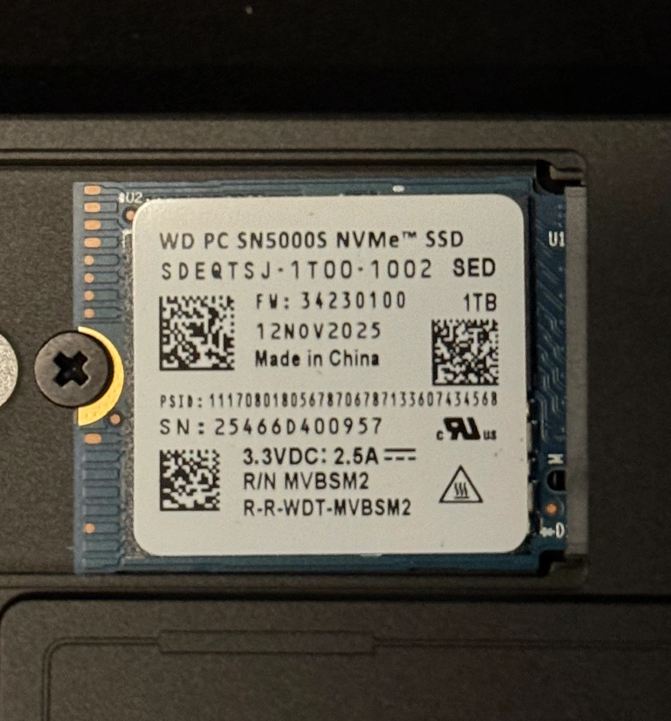 LIKE NEW Western Digital SN5000S WD 1TB NVMe SSD 2230