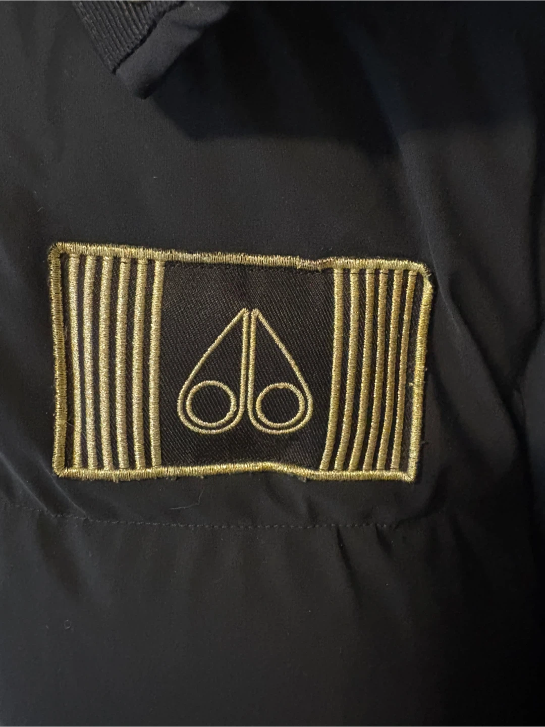 Moose Knuckles Black Down Bomber Jacket with Gold Patches (L) - photo 2